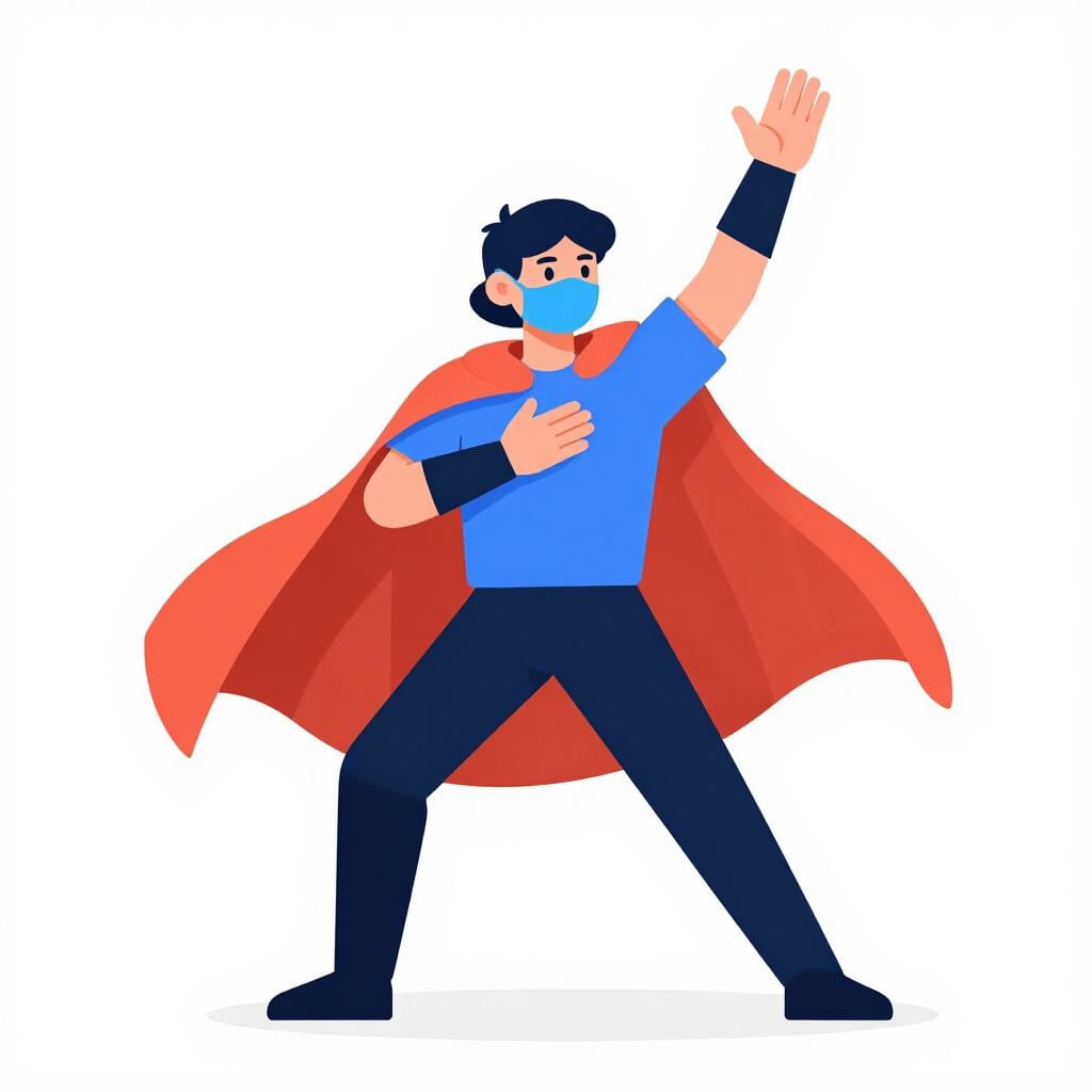 A person in a colorful costume striking a dramatic pose with their hand to their forehead.