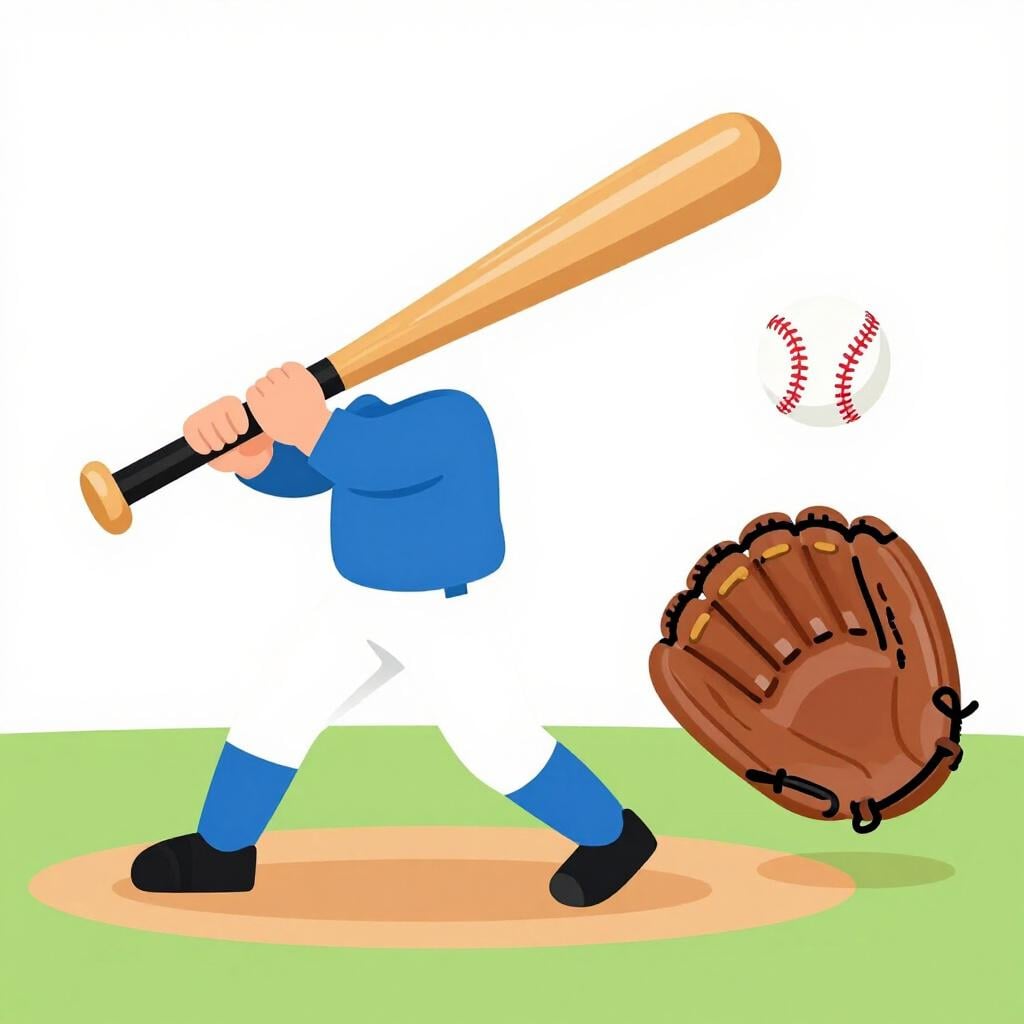 Um taco de beisebol a balançar no ar e a falhar uma bola que é apanhada por uma luva de receção.