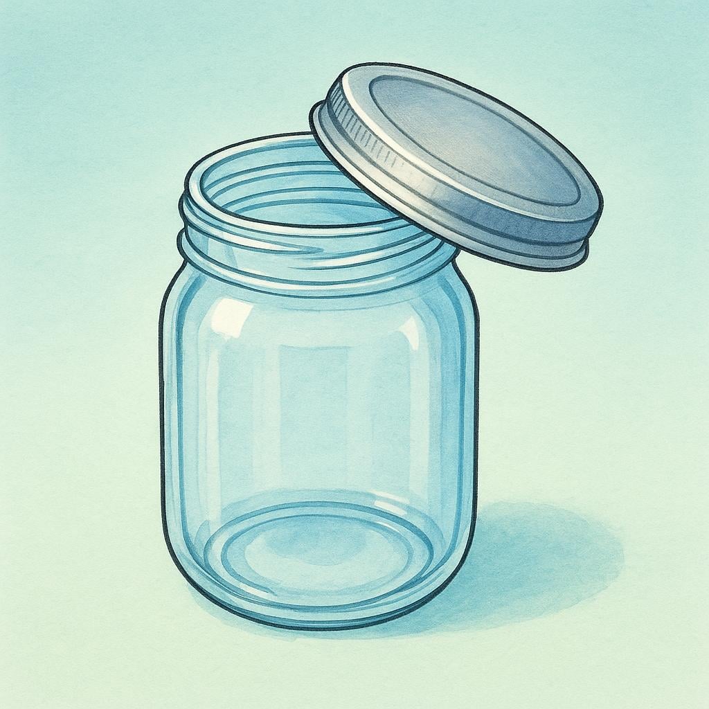 A simple silver metal lid sitting loosely on top of a clear glass canning jar.
