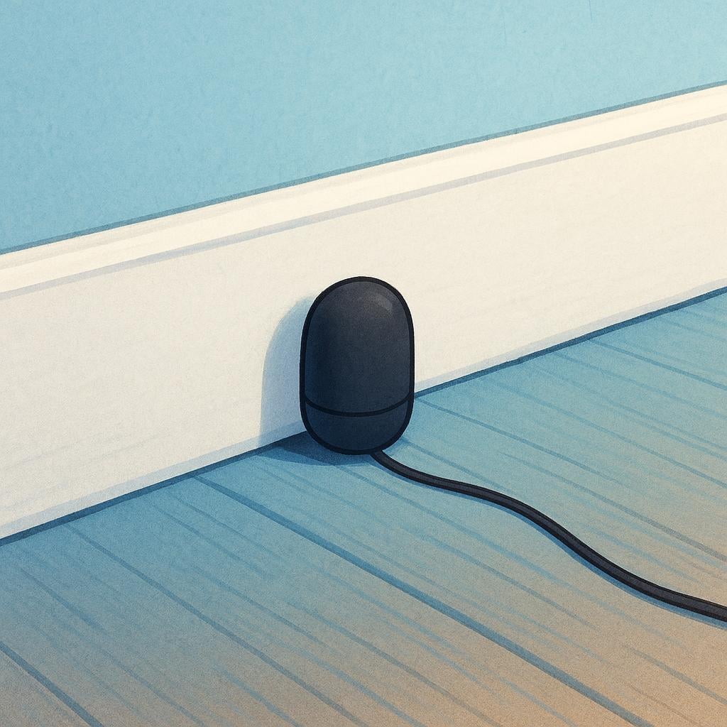 A simple depiction of a small, hidden microphone device, often used for secret recording or surveillance.