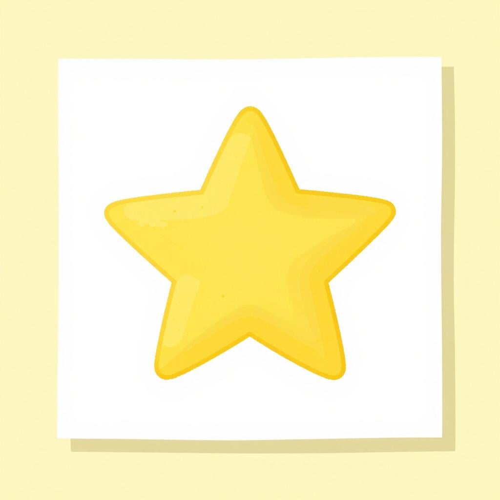 Uma estrela simples desenhada à mão em uma folha de papel com fundo amarelo, indicando uma nota satisfatória.
