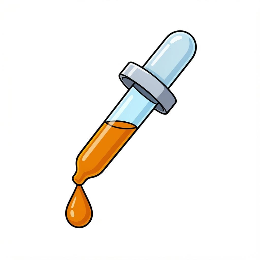 A single drop of liquid falling from a glass dropper into a small puddle.