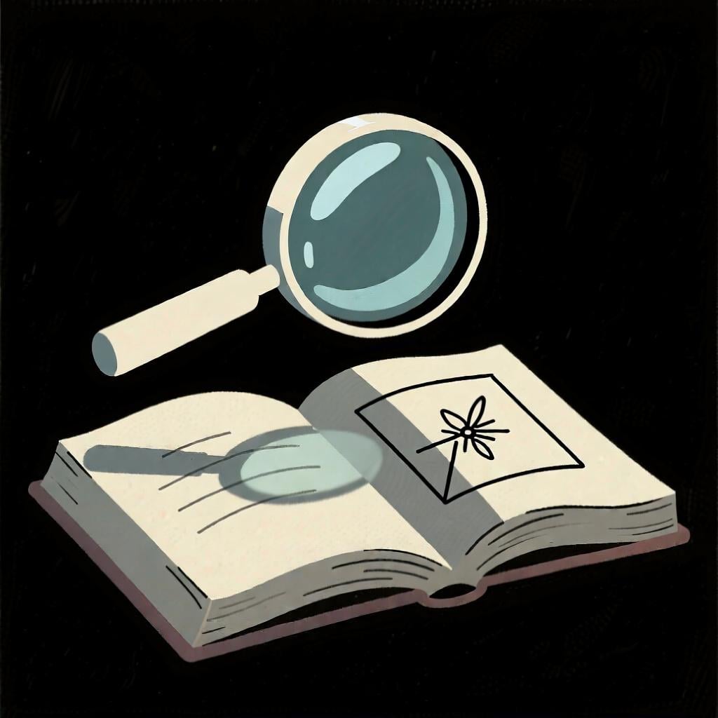 A magnifying glass examining a detail in a book, representing the concept of a 'fact'.