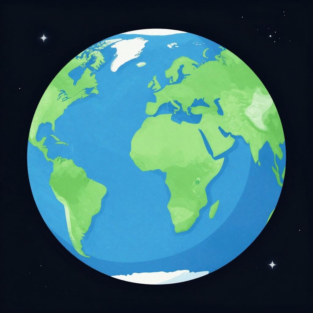 Une vue vibrante de la surface de la Terre montrant des continents verts et des océans bleus depuis l'espace.