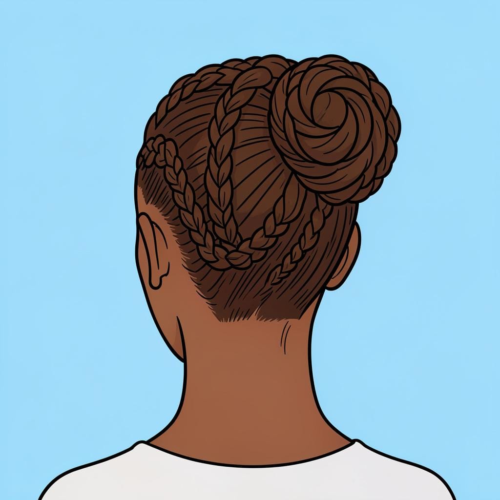 A woman with her hair intricately braided and styled into a beautiful bun.