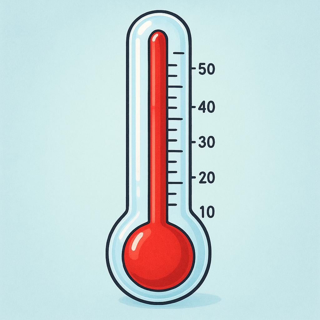 A large glass thermometer where the red liquid is completely filling the tube up to the very top, indicating the highest possible limit.