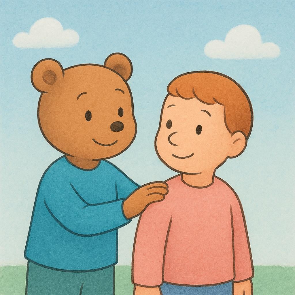 A person gently tapping the shoulder of a second person who is focused on reading, illustrating a polite interruption.