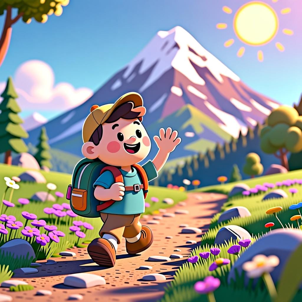 A person with a backpack walking down a path towards a mountain, illustrating the concept of 'you go'.