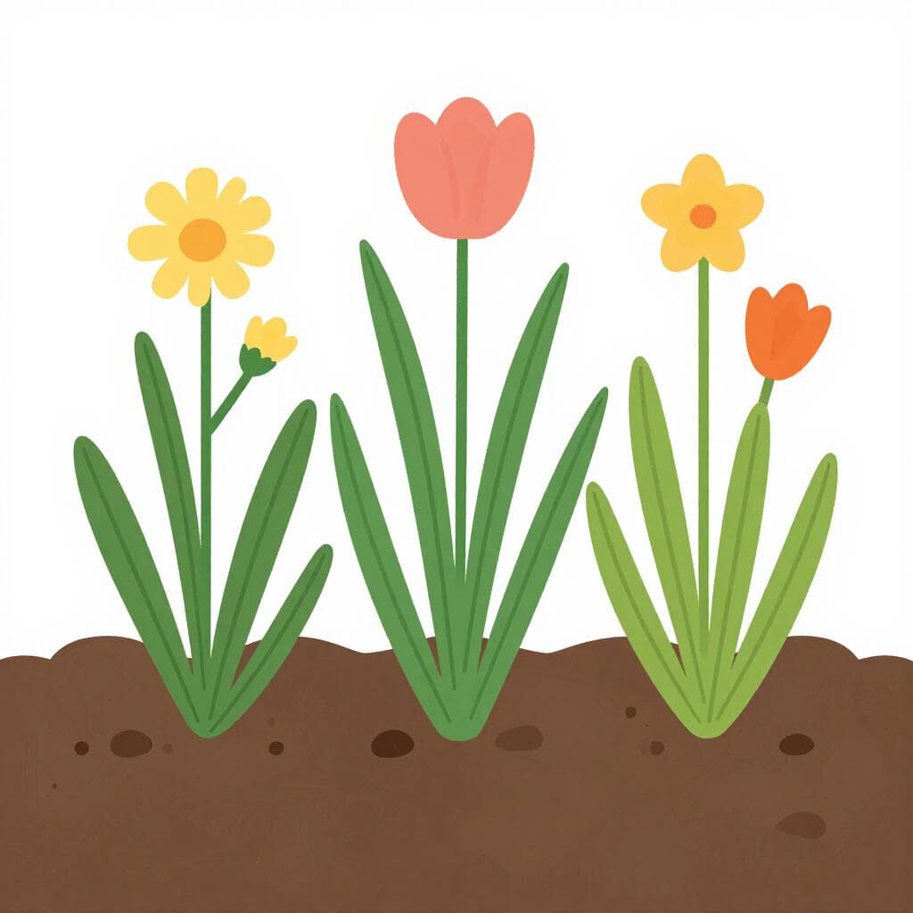 A lush, green garden with vibrant vegetables and flowers growing from rich, dark soil.