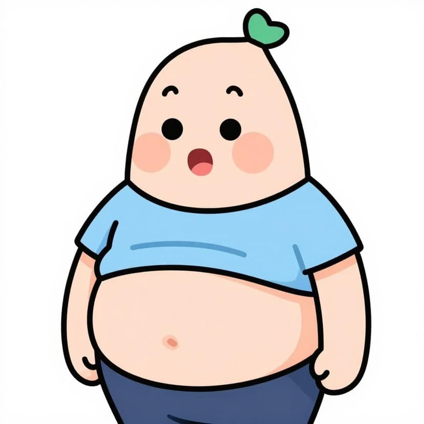 A character in a storybook style looking at their waistline as their clothes fit more tightly.