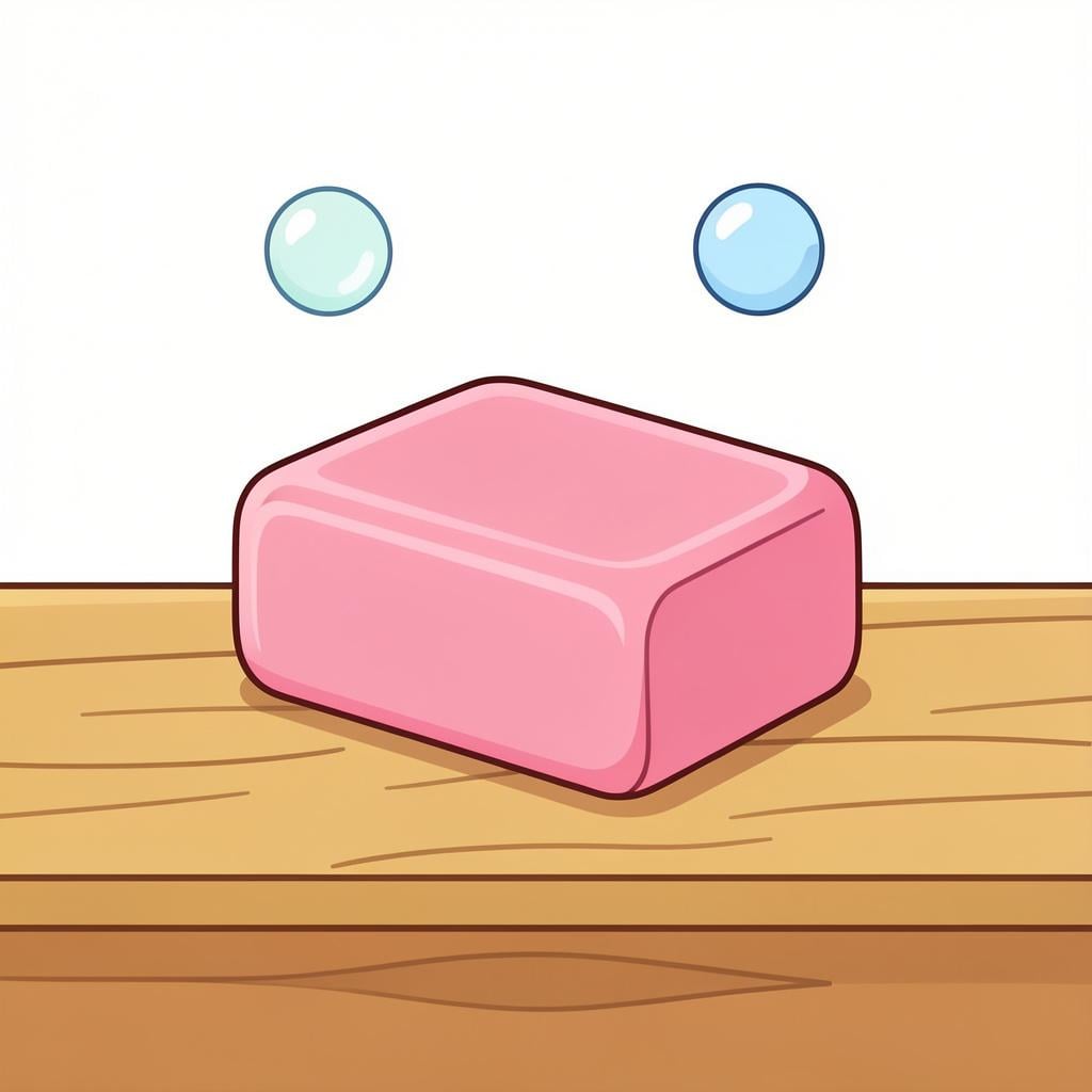 A rectangular bar of pink soap with small bubbles.