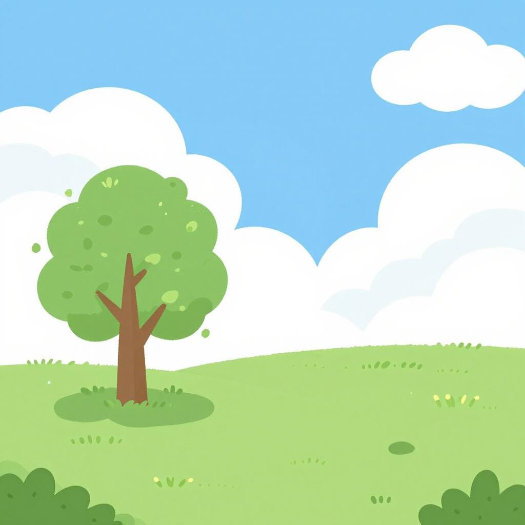 A lush green park with a picnic blanket and a blue sky.