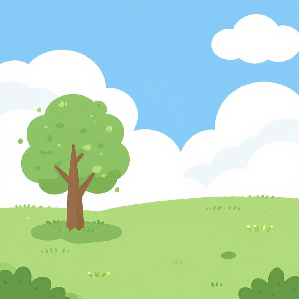 A lush green park with a picnic blanket and a blue sky.