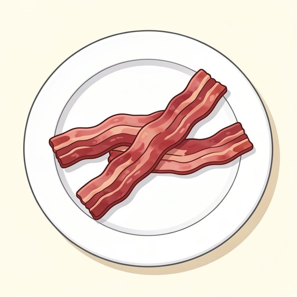 Crispy, wavy strips of cooked bacon on a white plate.