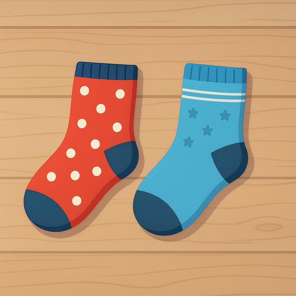Ein Paar leuchtend bunter, gemusterter Socken, ordentlich auf einer Oberfläche gefaltet.