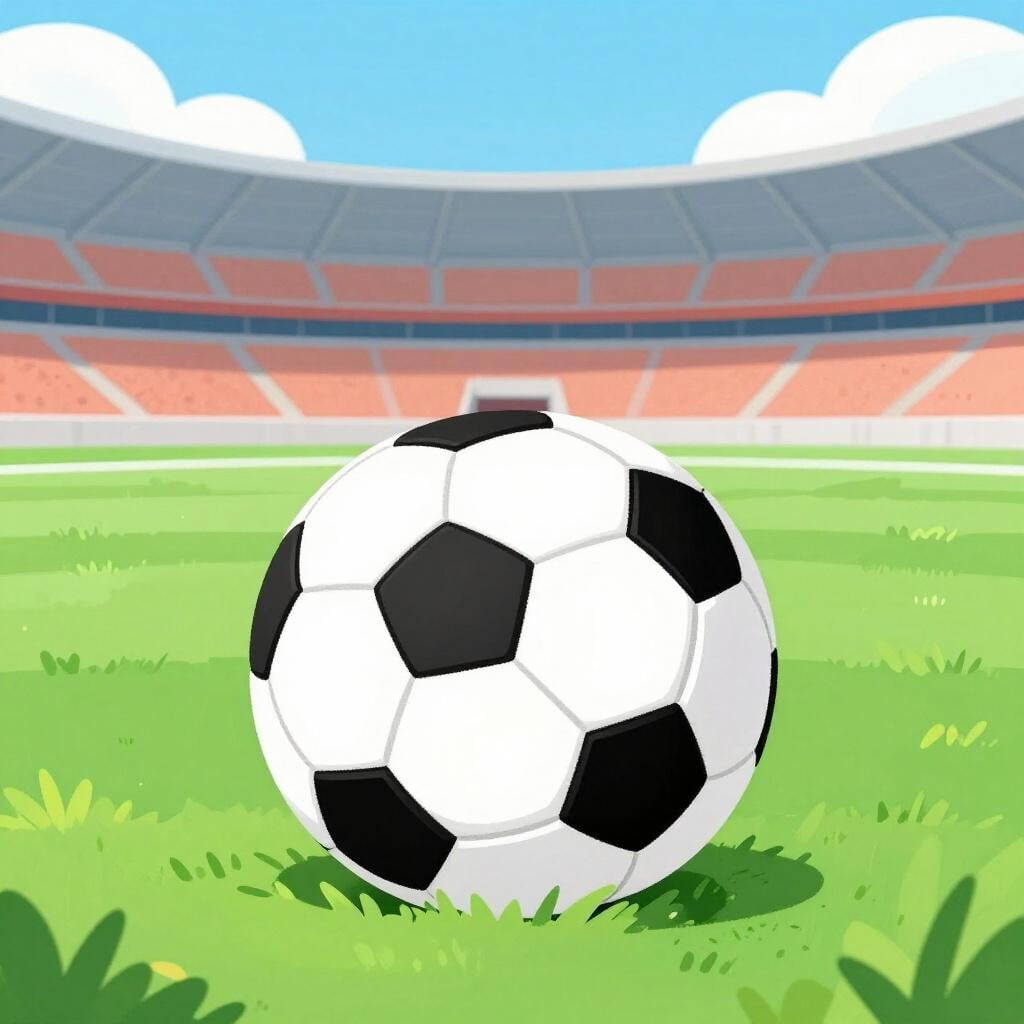 Un ballon de football sur un terrain d'herbe verte brillante avec un siège de stade en arrière-plan.