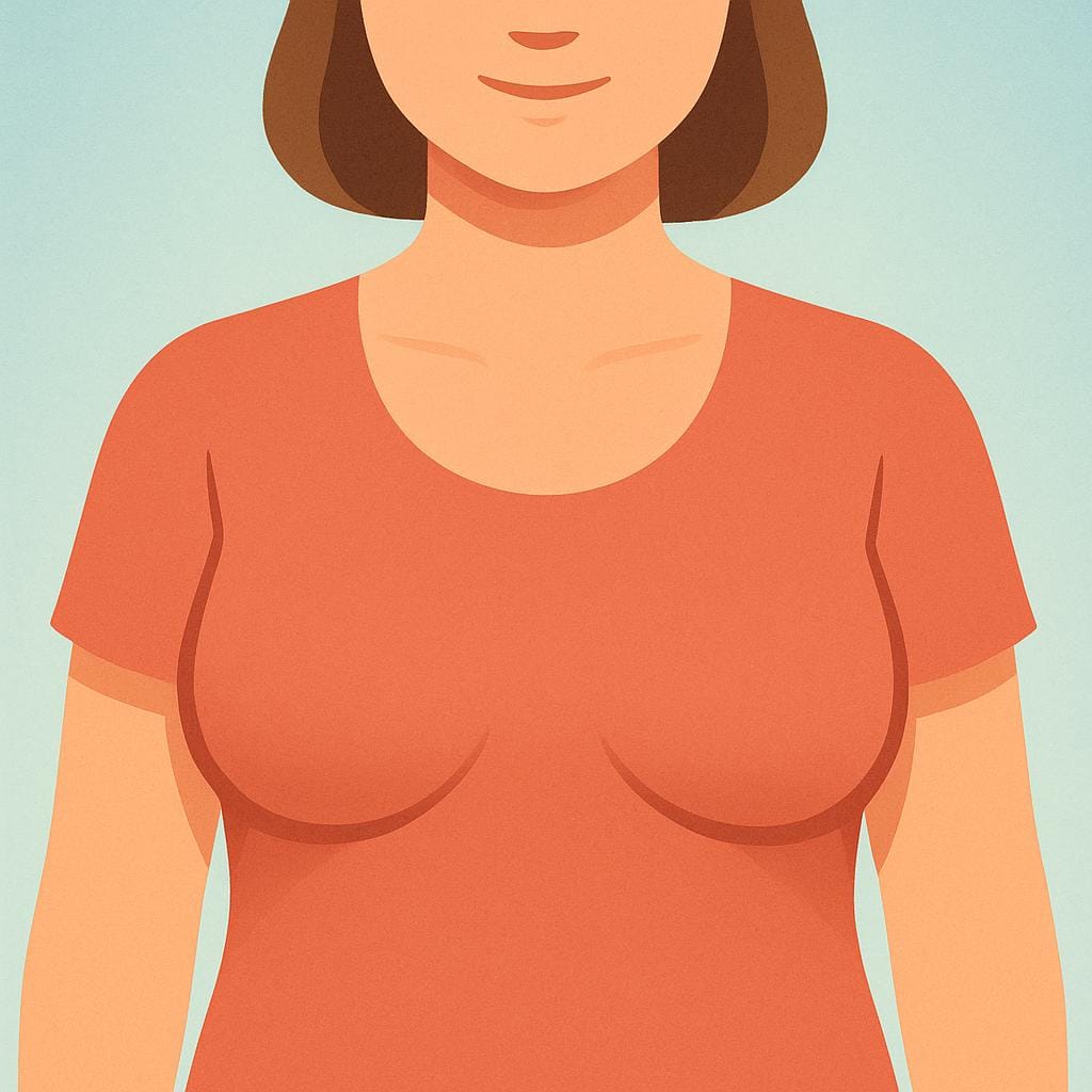 人の上半身のシンプルなイラストで、2つの乳房の丸い形がはっきりと描かれている。