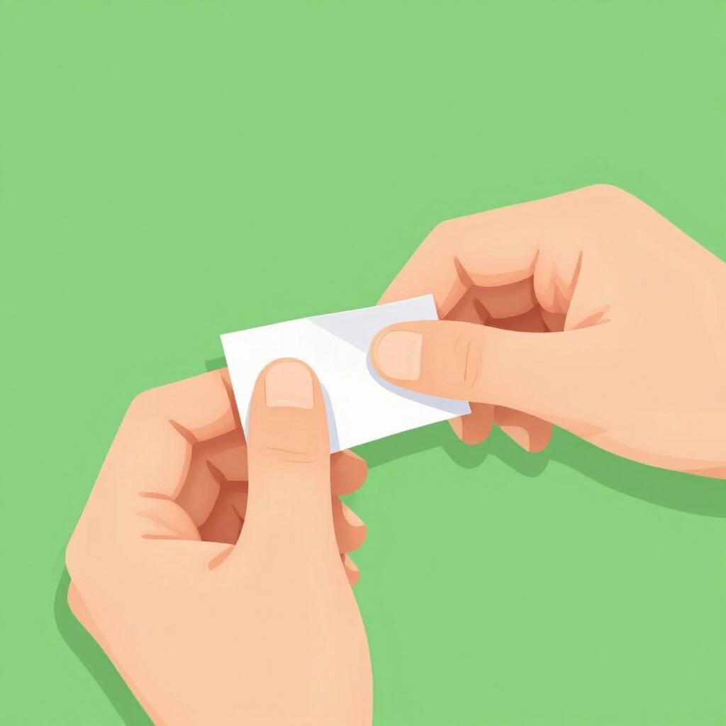 A small, tightly folded piece of paper hidden in the palm of a hand.