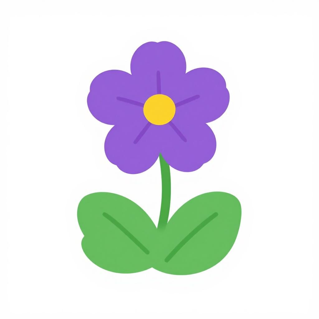 A small, delicate violet flower with five petals and green leaves.