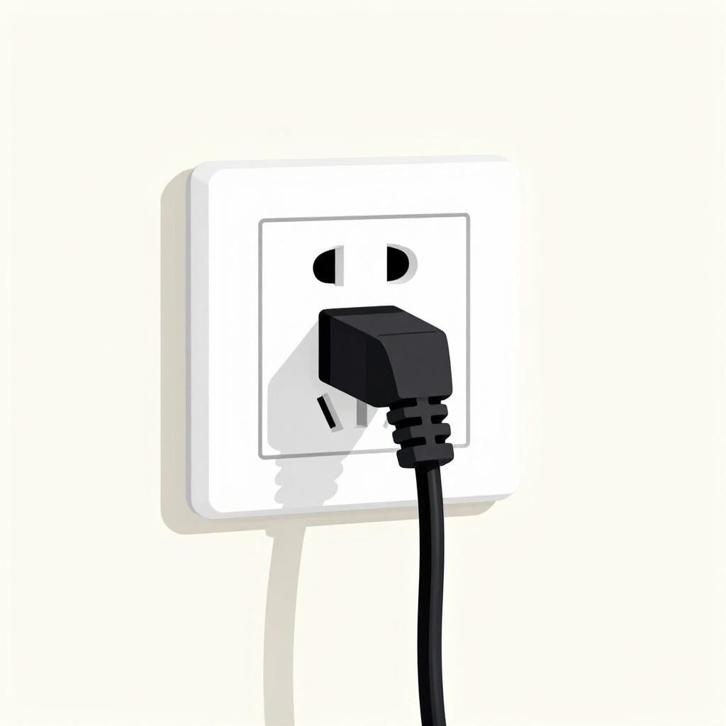 A thick black electrical cable plugged into a wall outlet.