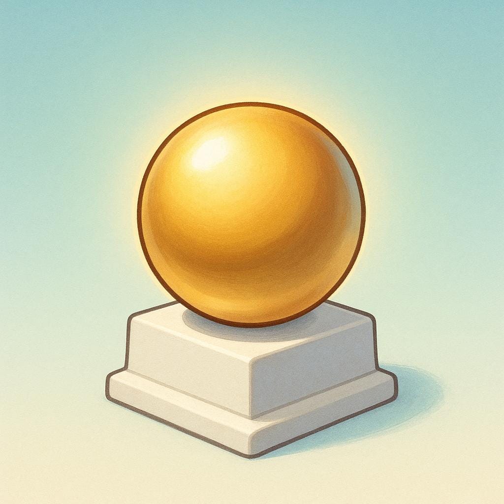 A perfect, smooth golden sphere rests on a small, pristine white pedestal, symbolizing an ultimate standard or goal.