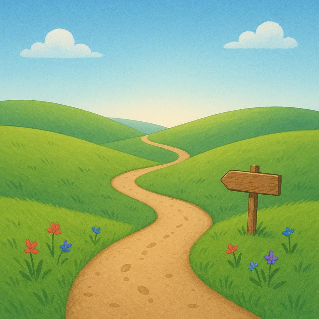 A winding dirt path stretching far into the distance over a hill.