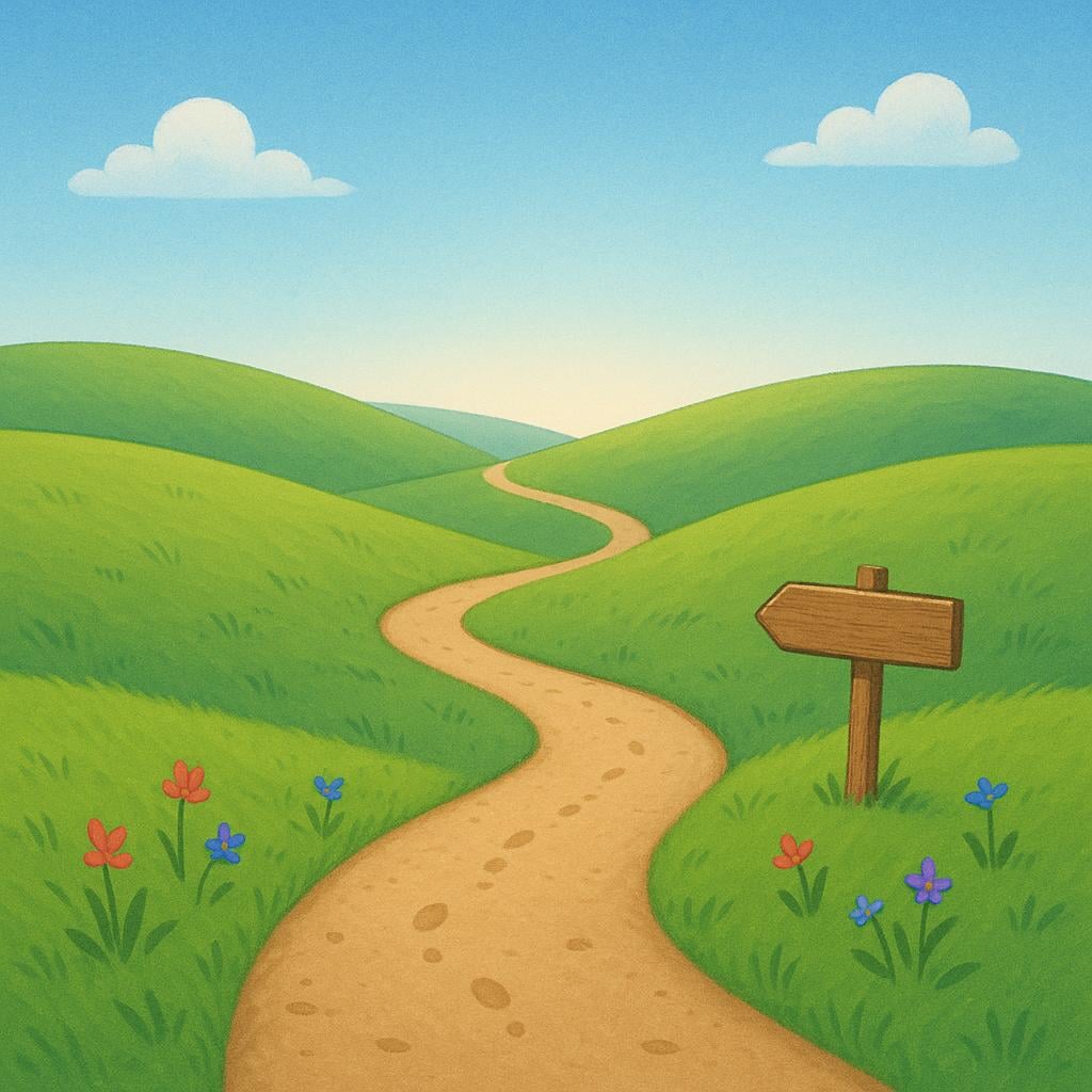 A winding dirt path stretching far into the distance over a hill.