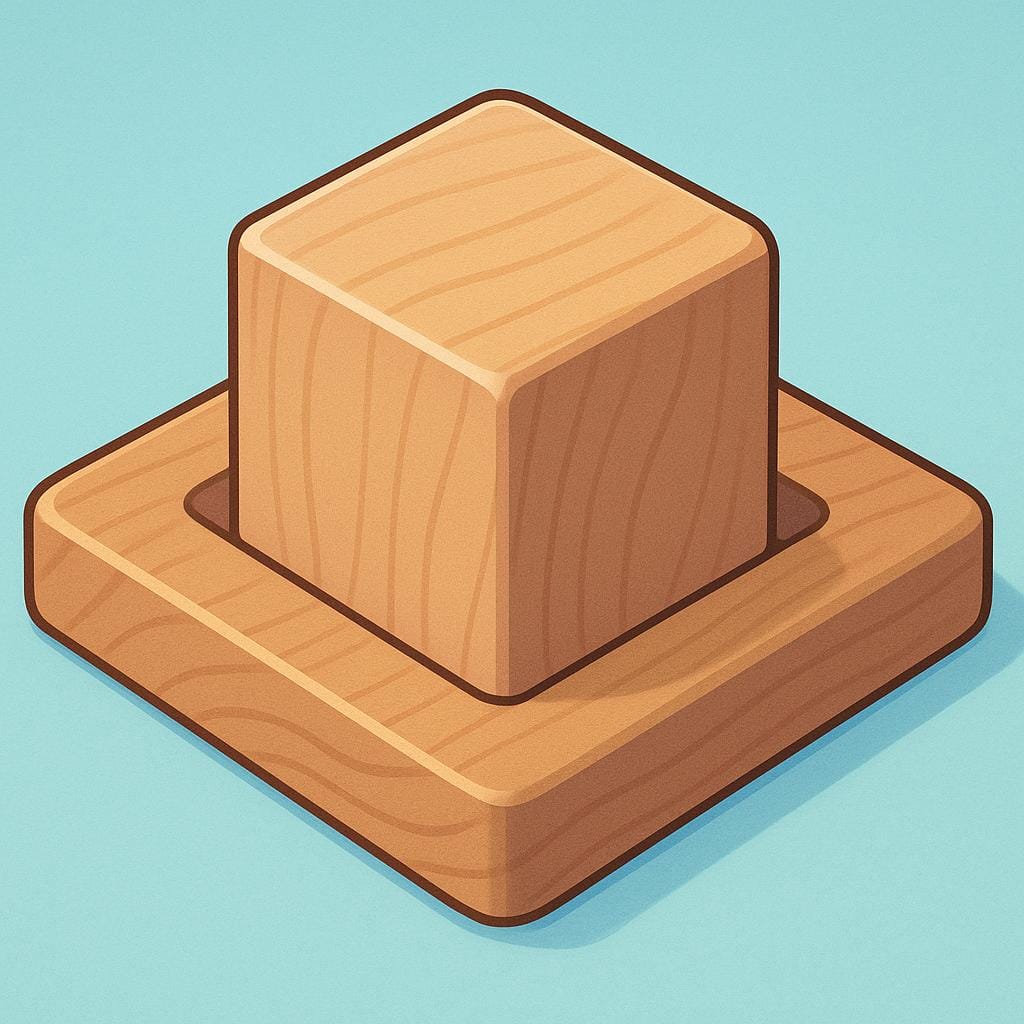 A square wooden block fitting precisely and seamlessly into a matching square cut-out on a wooden base, illustrating exactness.