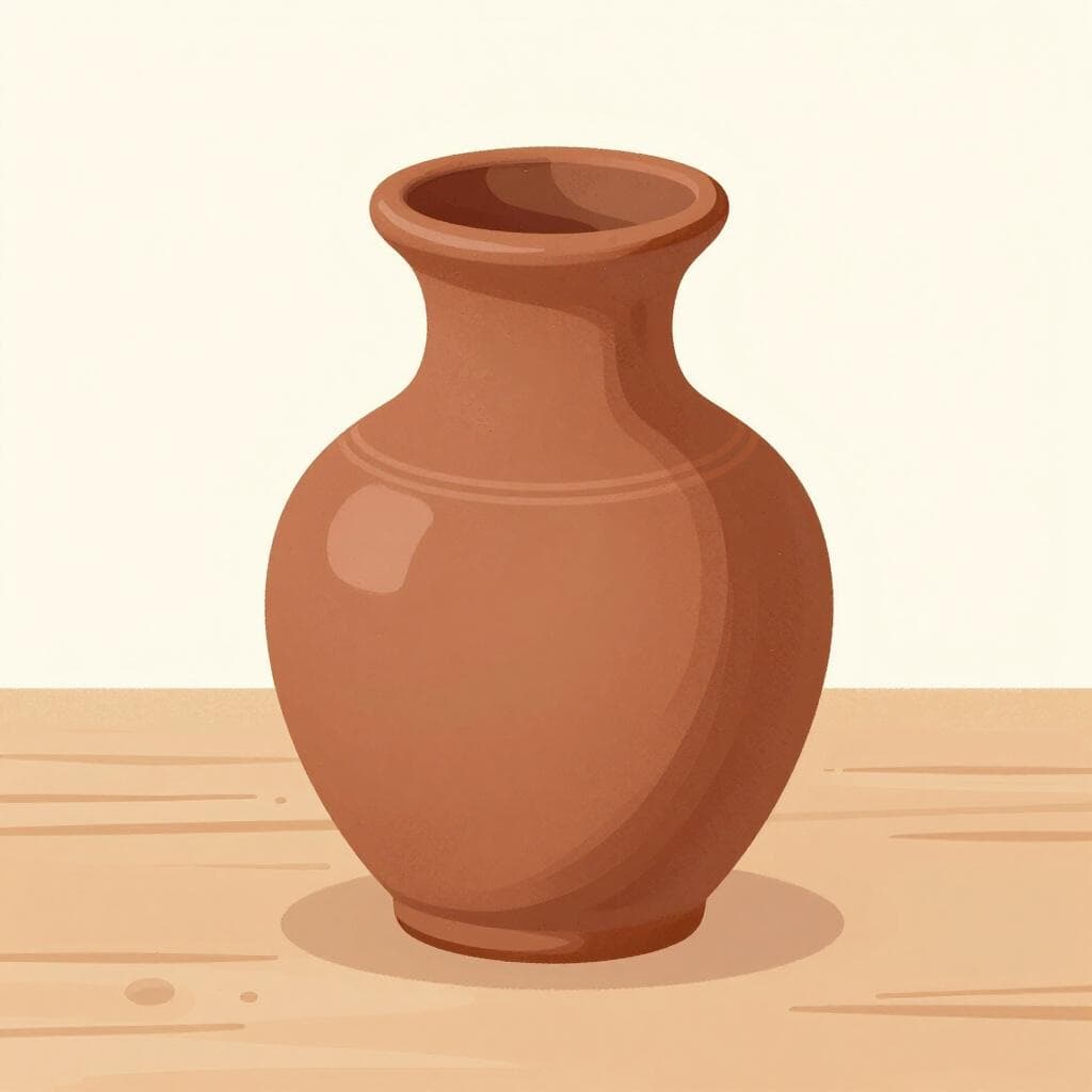 A handcrafted clay pot sitting on a wooden table.