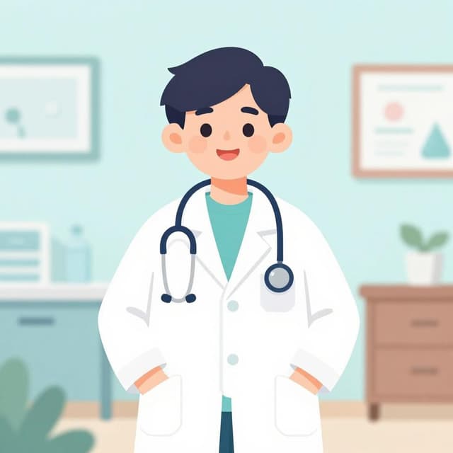 A doctor in a white coat with a stethoscope around their neck.