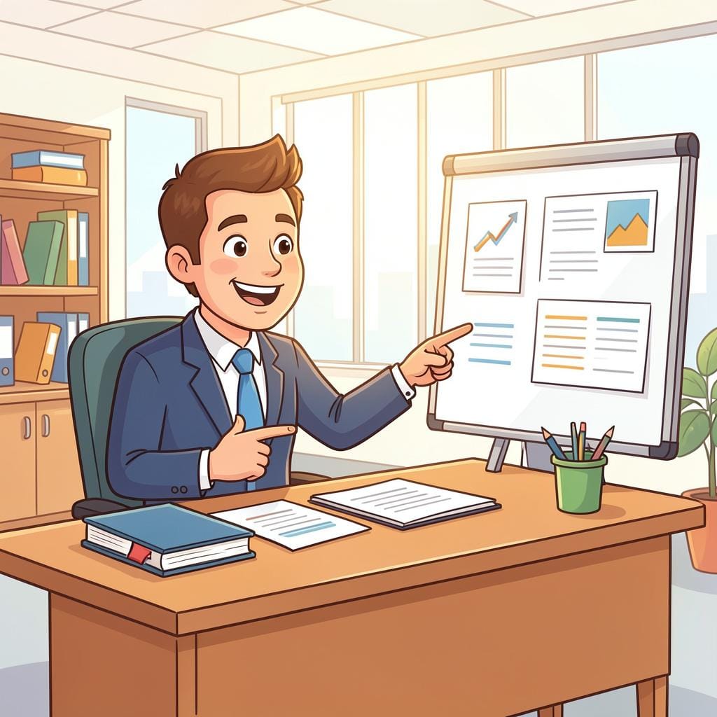 A person sitting at a large desk giving a friendly thumbs up to a worker.