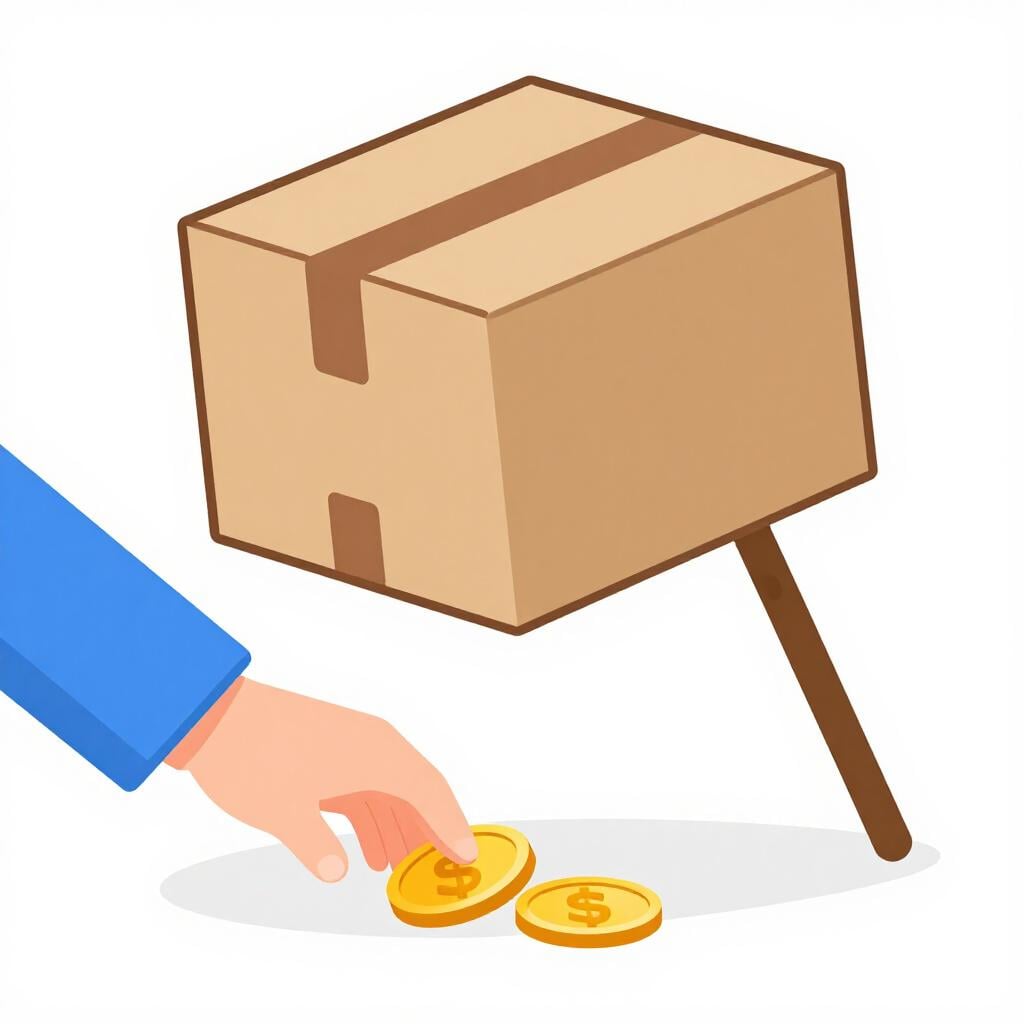 Een persoon die verrast kijkt terwijl hij naar een nep object grijpt dat eigenlijk een valstrik is.