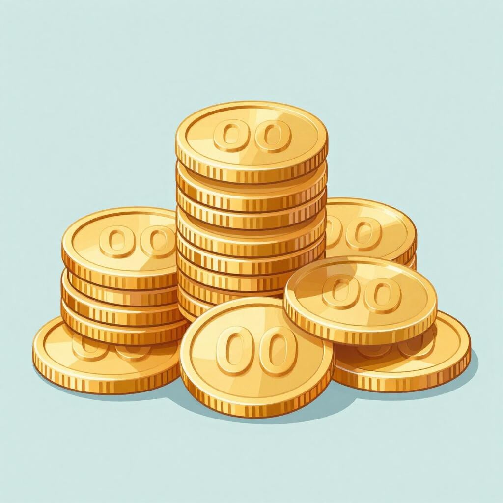 Een grote, dichte stapel glimmende gouden munten verspreid op een plat oppervlak.