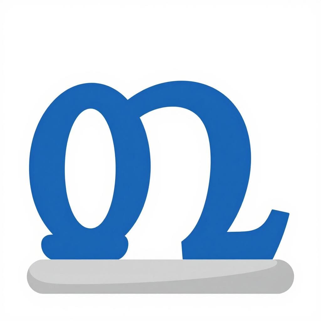 Ein fettes, antikes griechisches Symbol für den Buchstaben Omega, das auf einem Steinsockel steht.