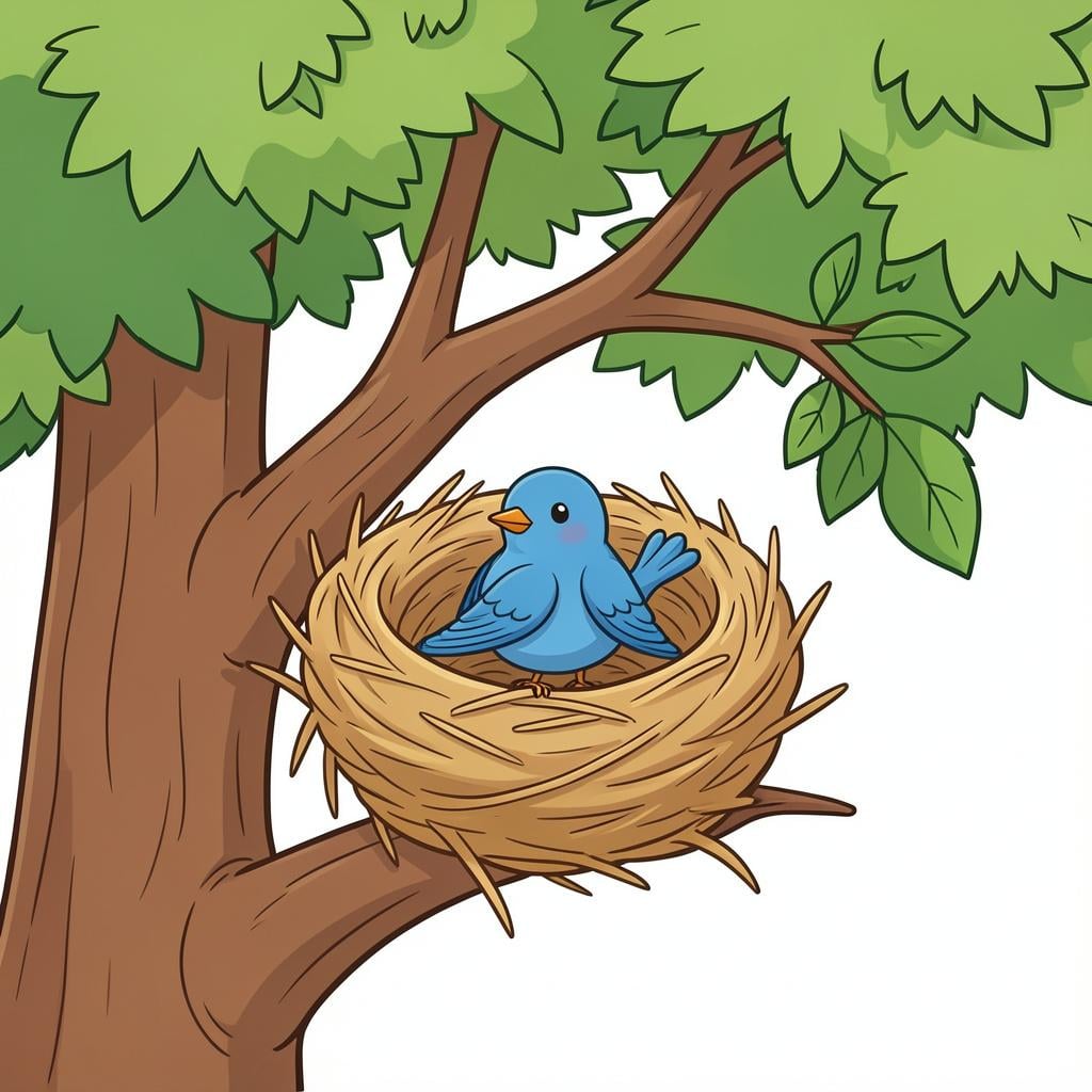 A bird sitting in its nest in a tree during the daytime.