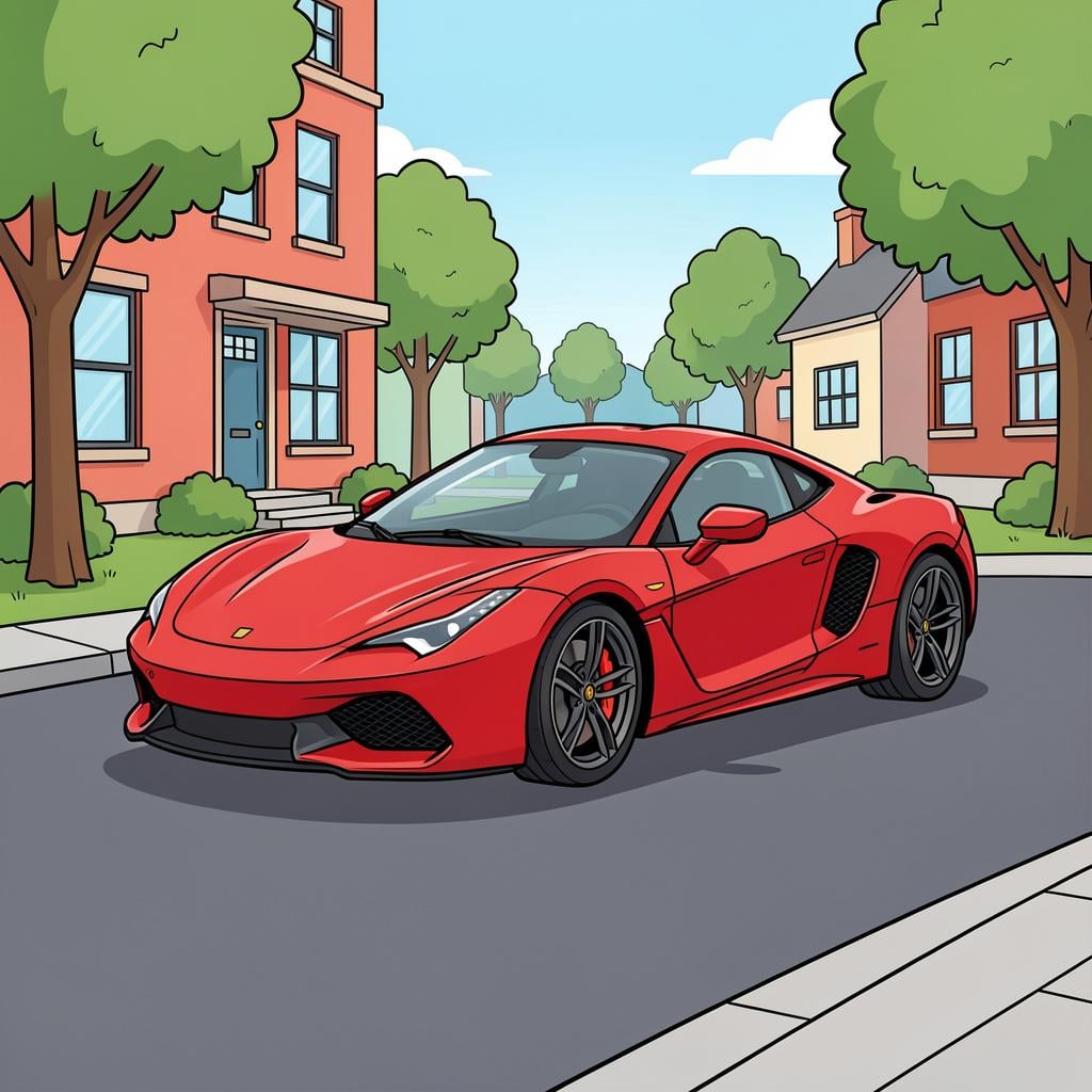 A sleek, low-profile red sports car parked on a road.