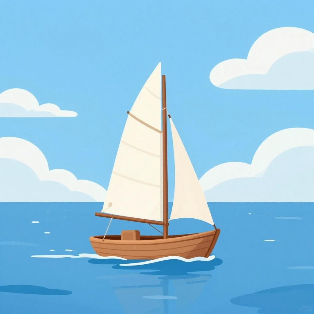 A classic wooden sailboat traveling across a calm blue ocean.