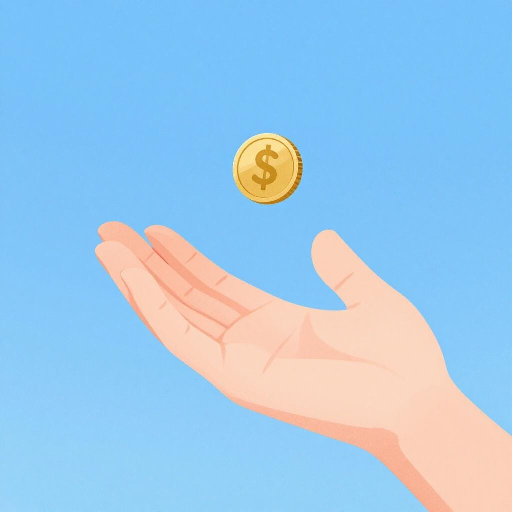 A person's hand flipping a gold coin into the air.