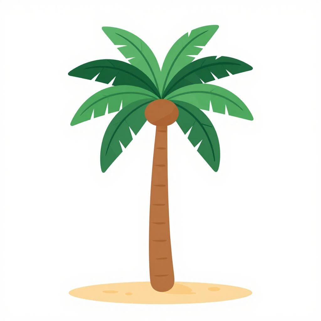 Ein hoher Palmenbaum mit schlankem Stamm und großen grünen Wedeln vor einem klaren blauen Himmel.