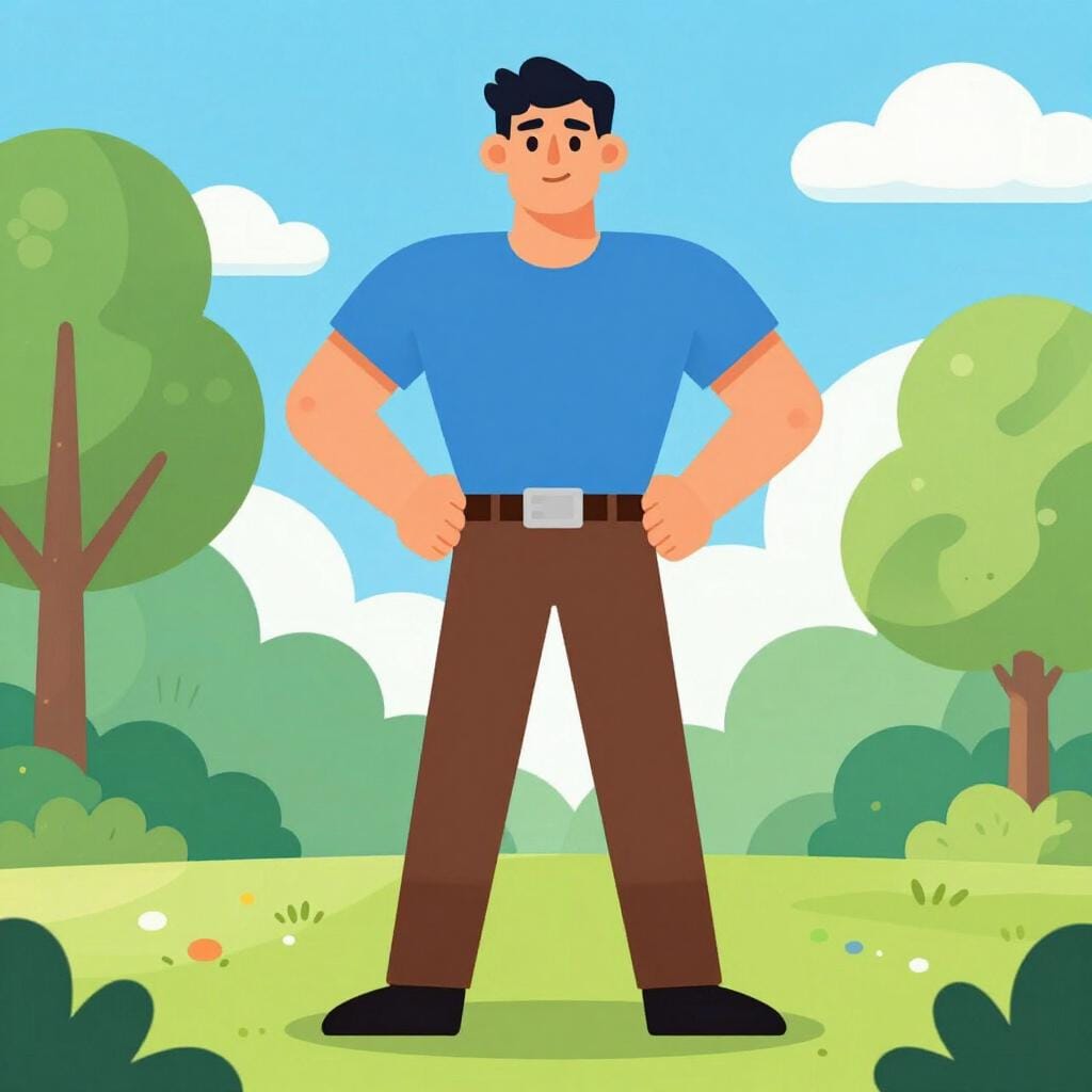 Un homme confiant et athlétique avec un sourire aimable, debout dans un cadre extérieur simple.