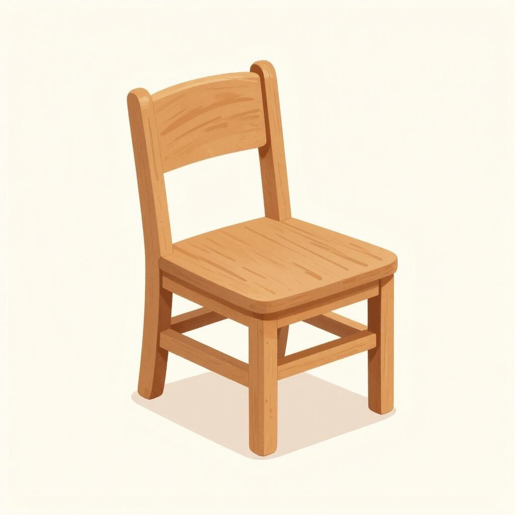 Una sedia di legno con una gamba rotta appoggiata a terra.