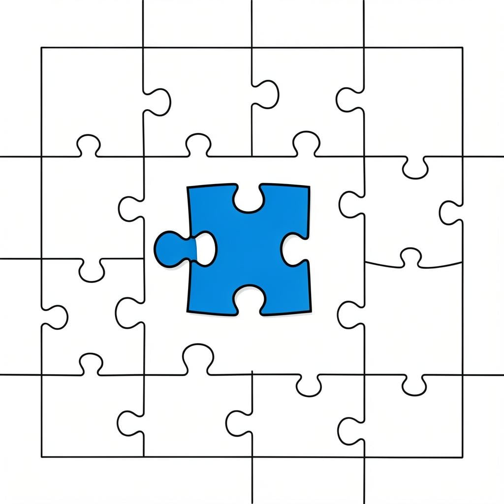 A single puzzle piece being placed into a larger puzzle to complete a picture.