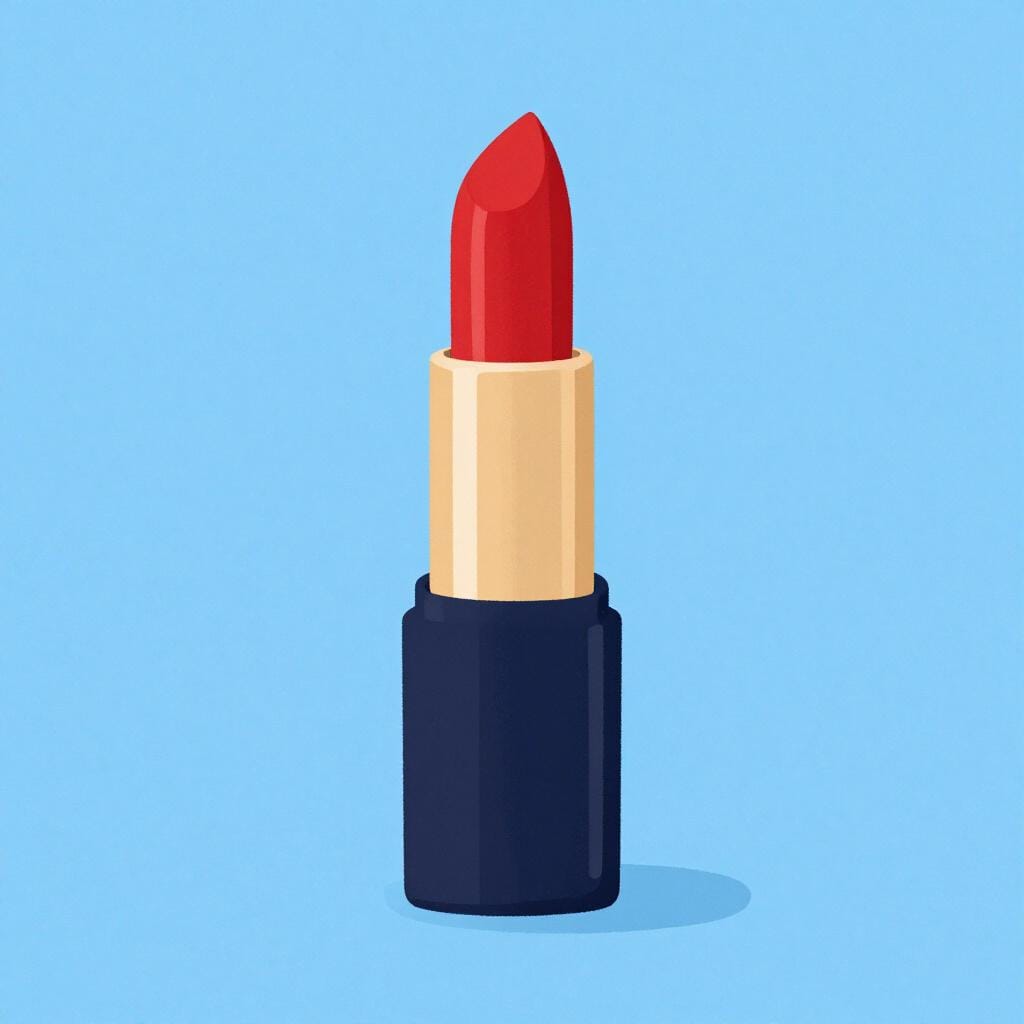 A single tube of bright red lipstick standing upright with the cap off.