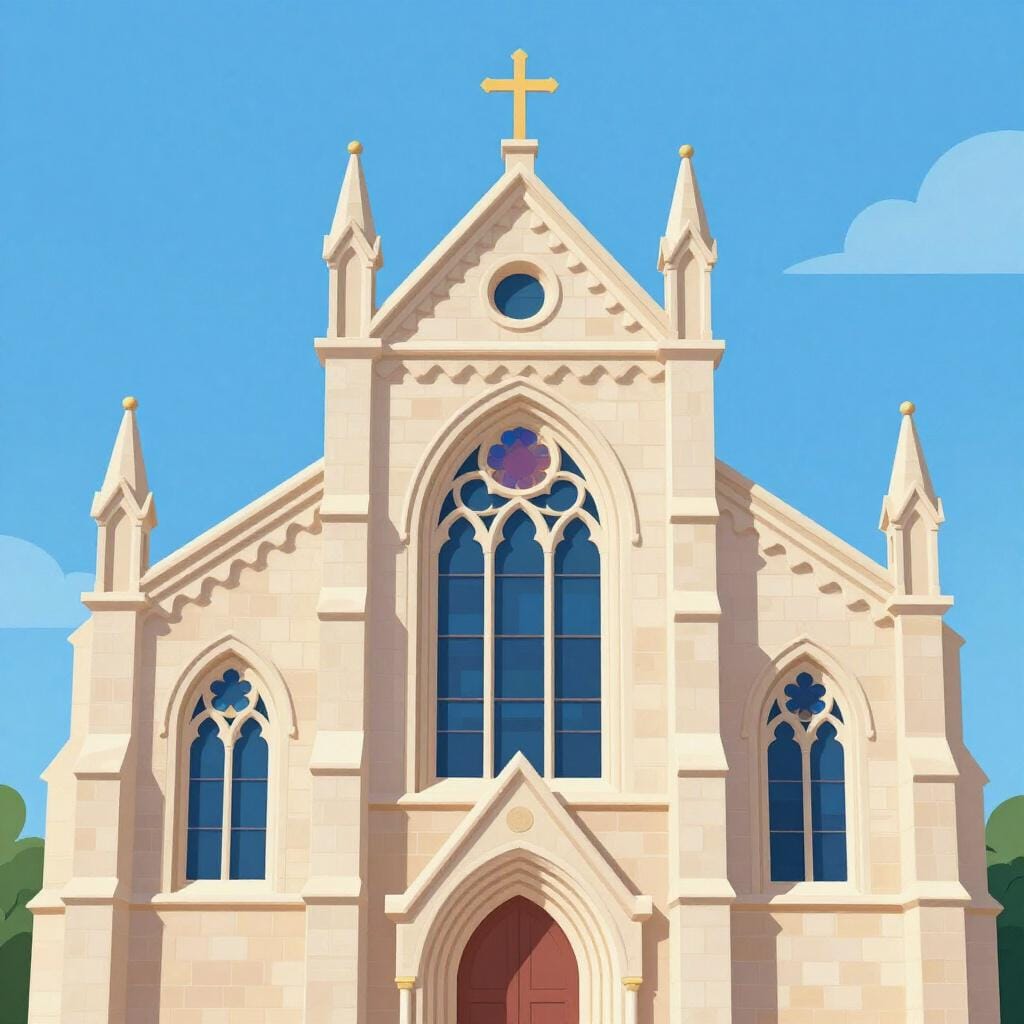 Eine wunderschöne Steinkathedrale mit hohen Türmen und Buntglasfenstern.