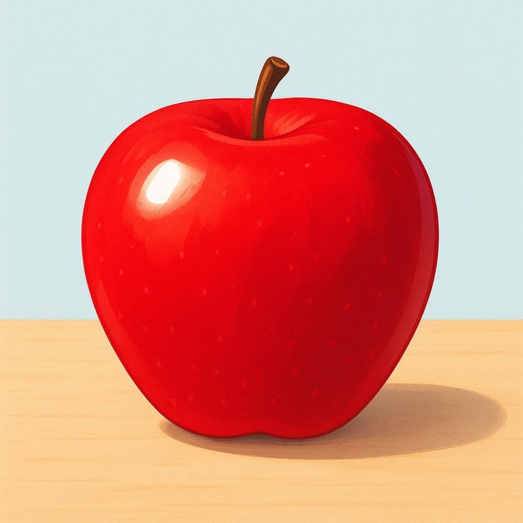 A simple illustration of a polished red apple showing a distinct, bright white highlight where light reflects off its smooth skin.