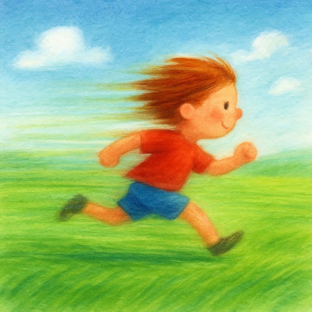 A simplified illustration of a person running quickly across a field, rendered with horizontal streaks of motion blur, making the figure look indistinct and blurry.