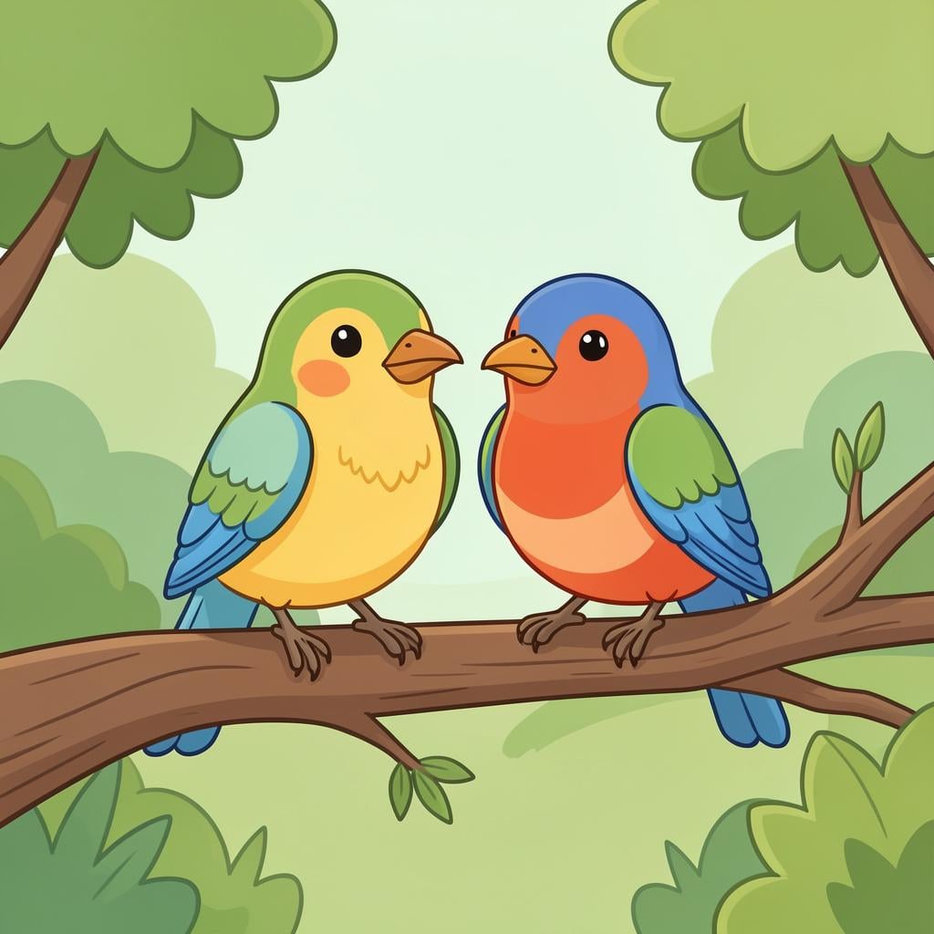 Two birds sitting close together on a tree branch, leaning against each other.