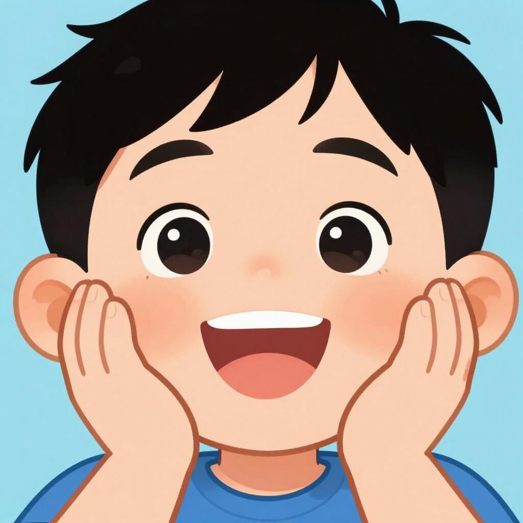 A child with a wide, joyful smile and bright eyes, clearly showing happiness.