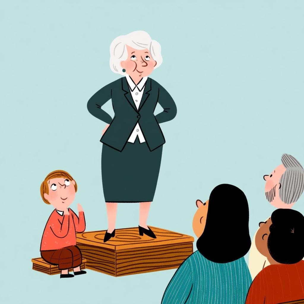 An audience looking up admiringly at a respected speaker on a platform, symbolizing someone being 'regarded as' or 'considered' important.