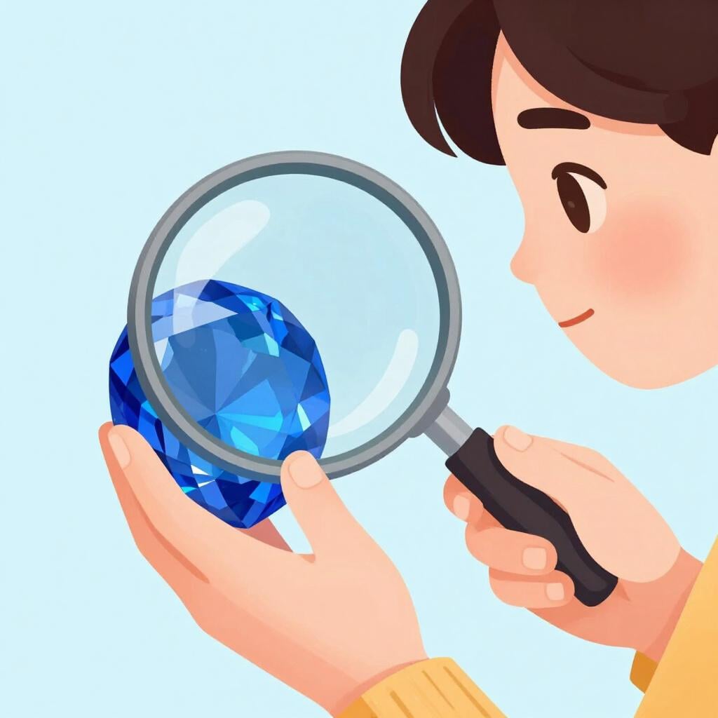 An expert examining a shiny gemstone with a magnifying glass to judge its quality.